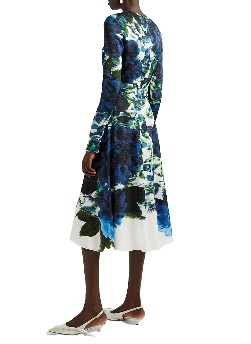 Long Sleeve Satin Violetta Collage Midi Dress - Erdem