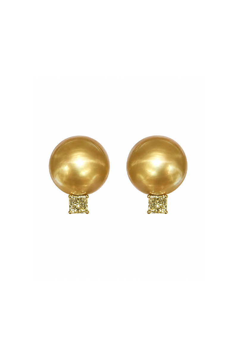Golden South Sea Pearl and Yellow Diamond Earclips - Assael