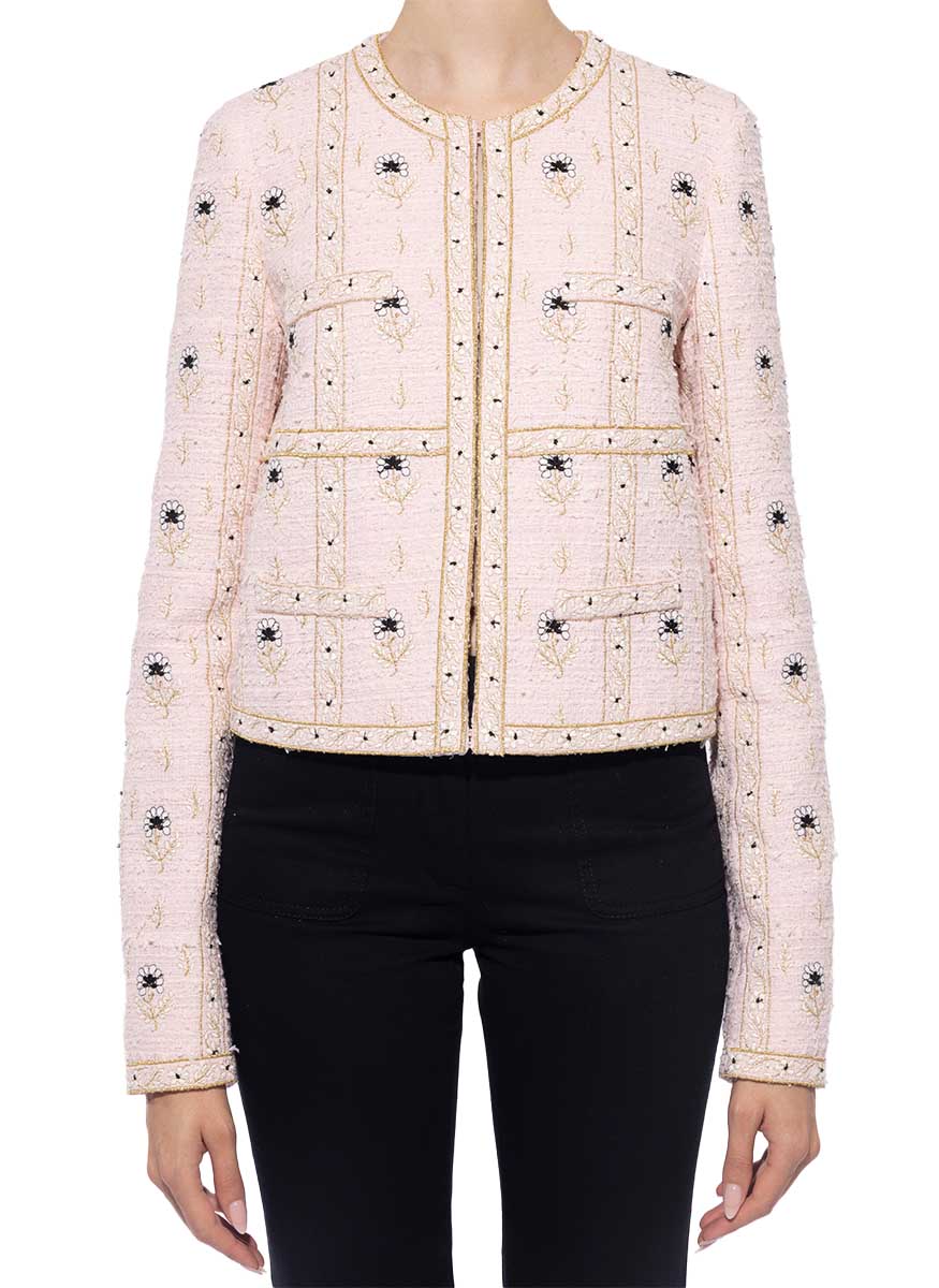 Flower Embroidered Boucle Jacket