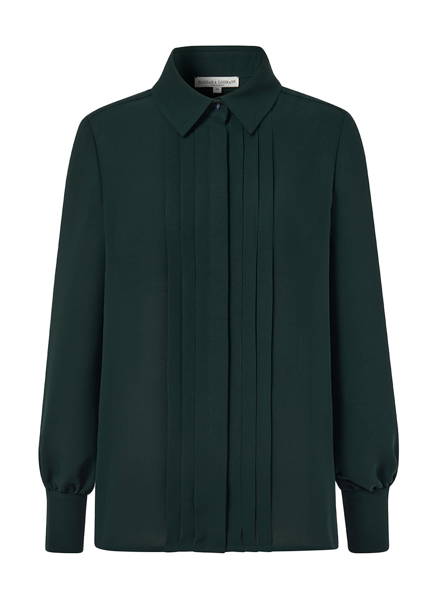 Bristol Pleated Silk Blouse in Forest