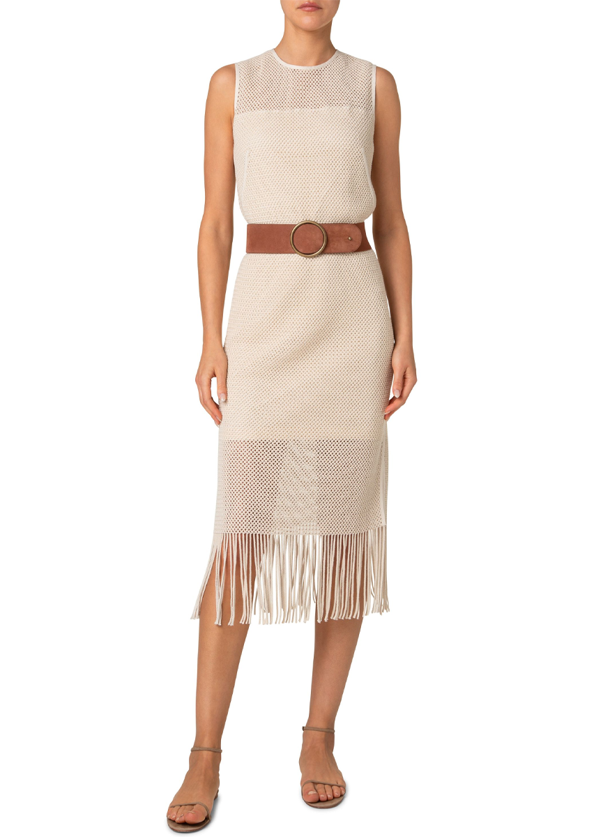 Fringe Hemline Belted Midi Dress