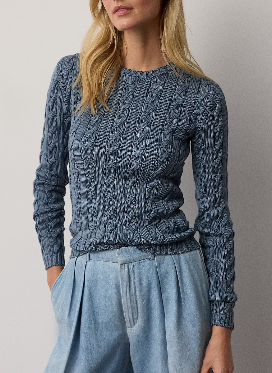 High Shine Cable Long Sleeve Crewneck - Ralph Lauren Collection