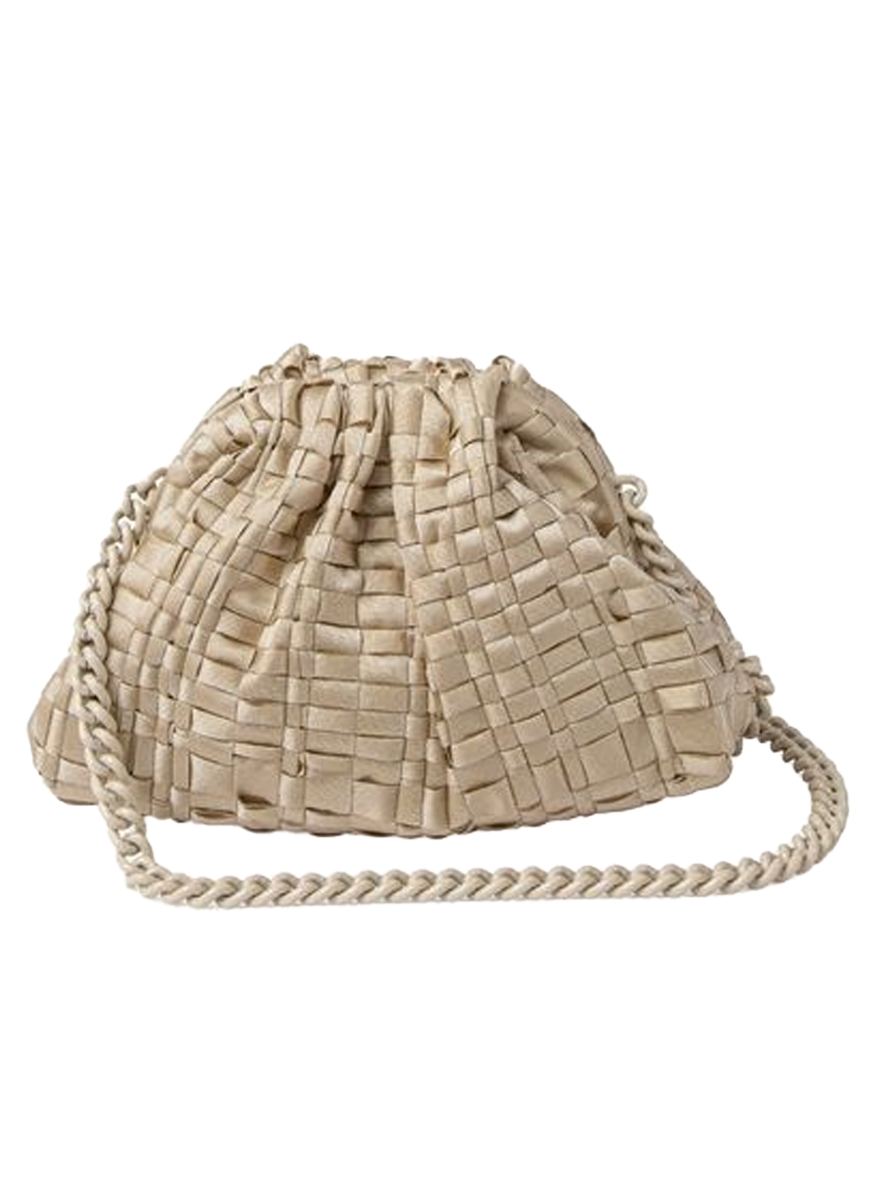 Mini Game Woven Ribbon Clutch with Tonal Chain