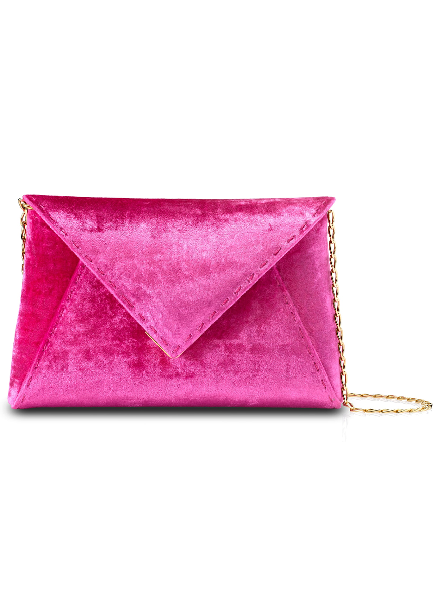 Lee Small Satin Clutch with Gold Chain in Fuschia - Tyler Ellis