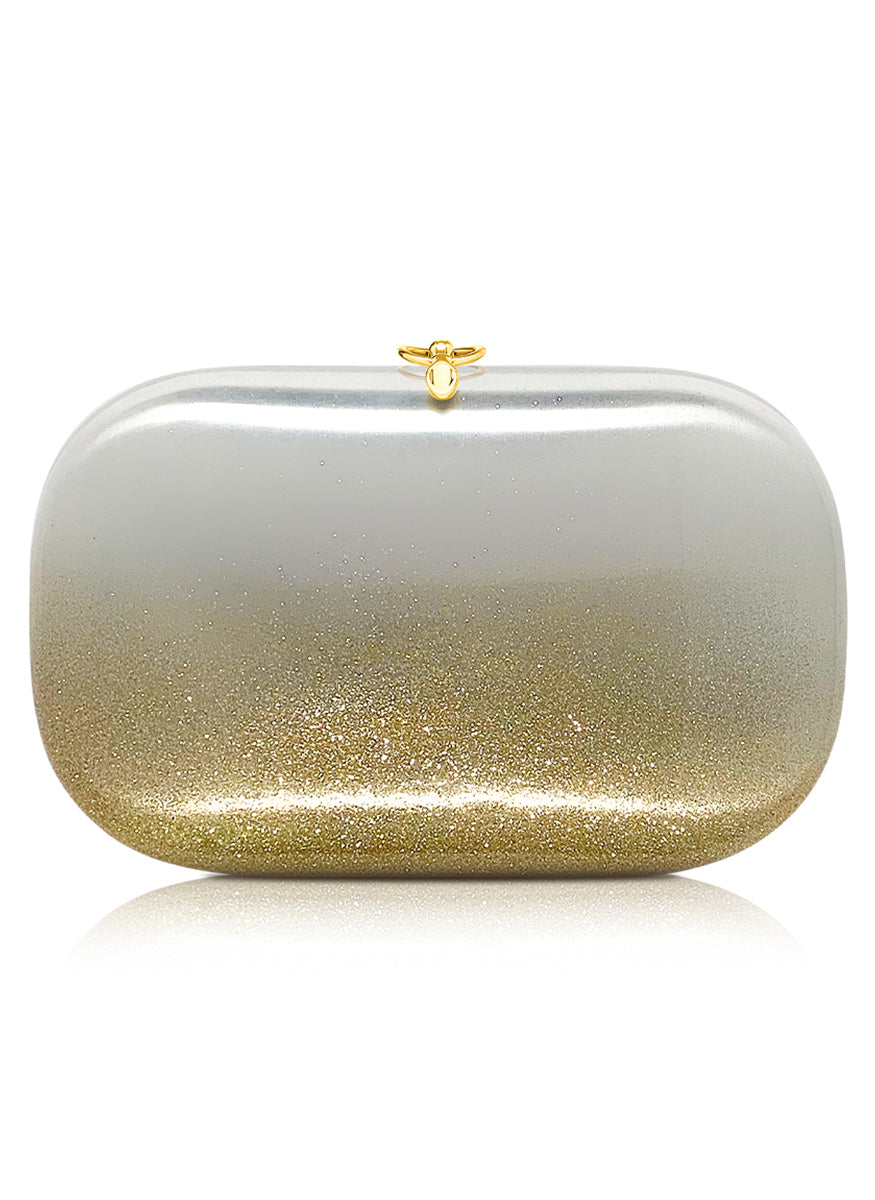 Elina Plus Ombre Clutch in Satin White Gold