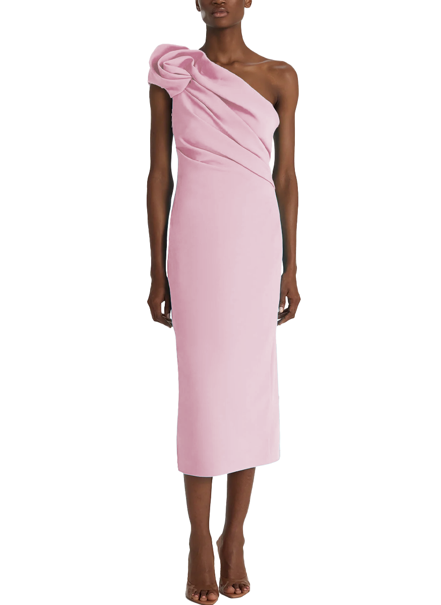 Granalle One Shoulder Cocktail Midi Dress in Crepe