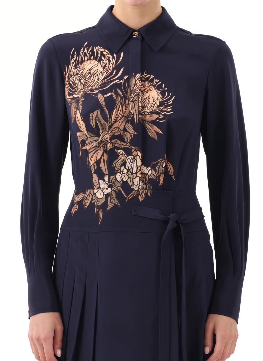 Floral Print Long Sleeve Shirt Dress - Jason Wu Collection