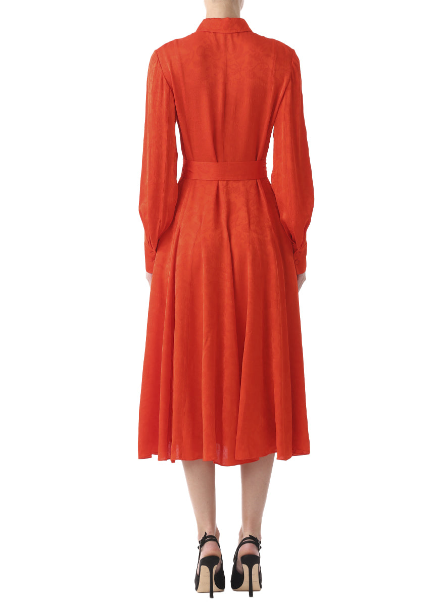 Long Sleeve Pleated Shirtdress With Belt