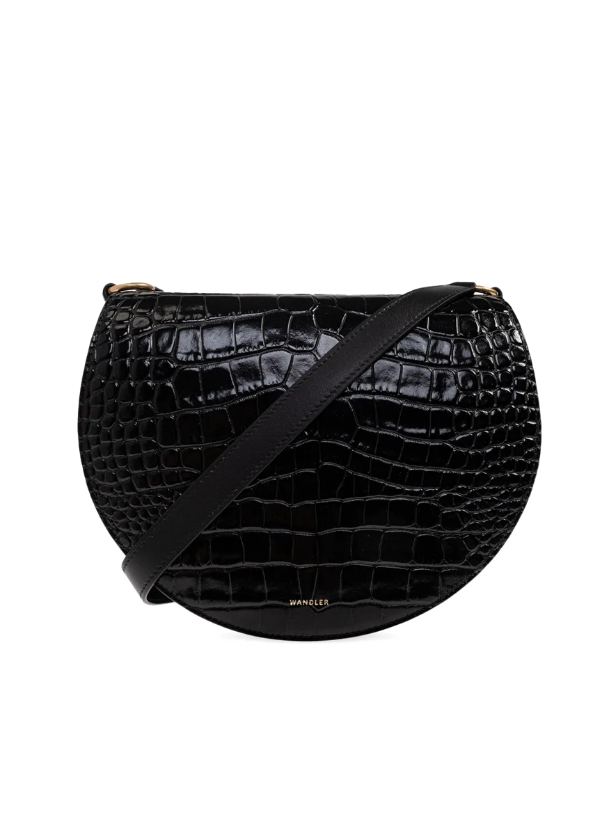 Kate Saddle Bag in Black Leather Croc
