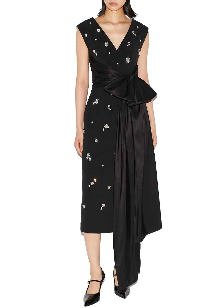 Kinsley Dress with Embellished Crepe in Black