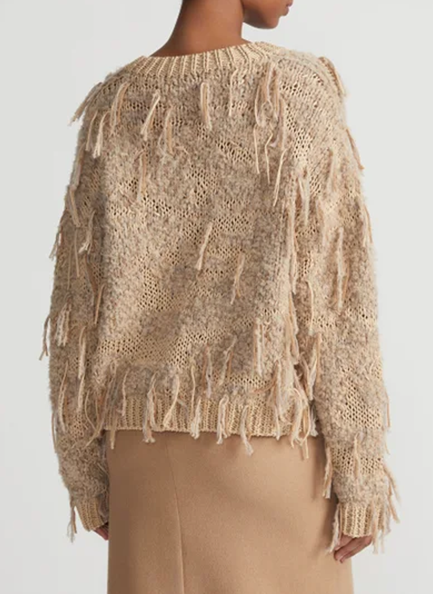 Hand Knit Fringed Crewneck Sweater - Lafayette 148 New York