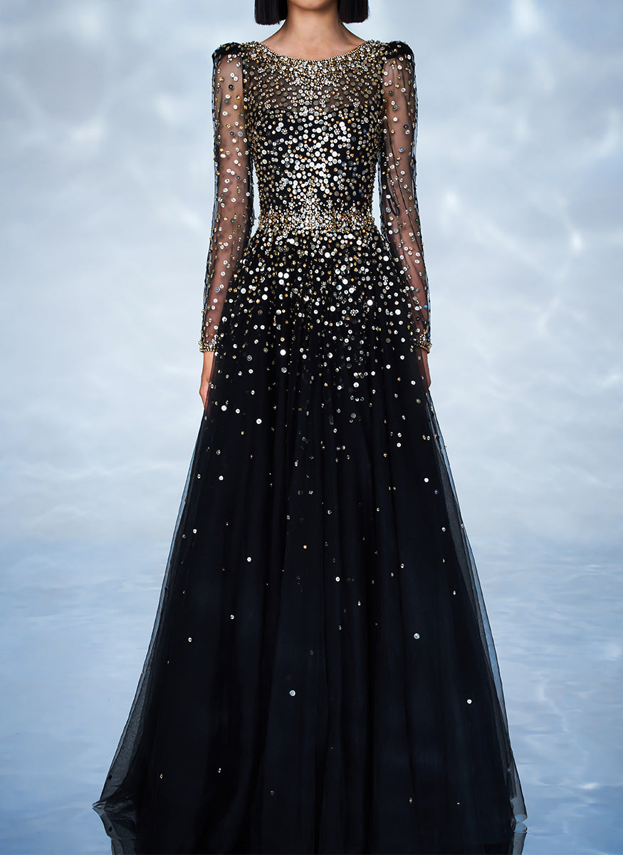 Black Long Sleeve Designer Evening Gowns for Women | Neiman Marcus