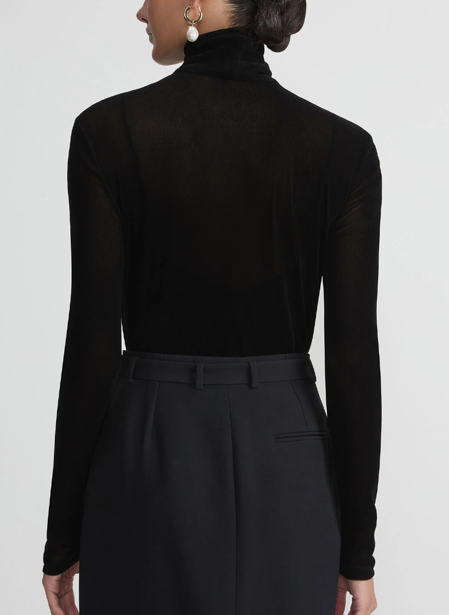 Velvet Mesh Jersey Sheer Turtleneck Top - Lafayette 148 New York