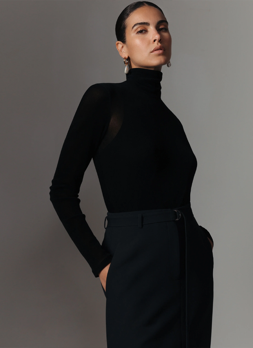 Velvet Mesh Jersey Sheer Turtleneck Top - Lafayette 148 New York