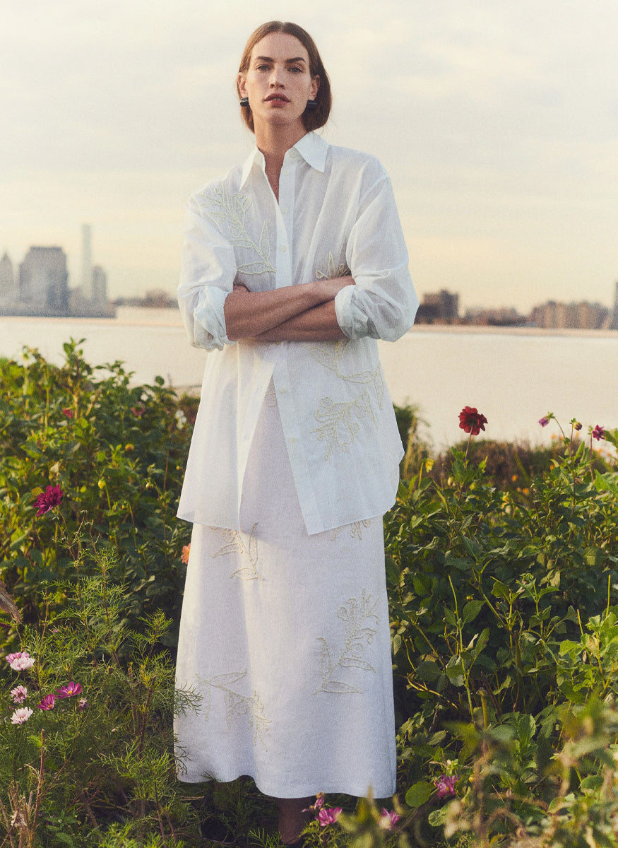 Eco Flora Embroidered Oversized Shirt - Lafayette 148 New York