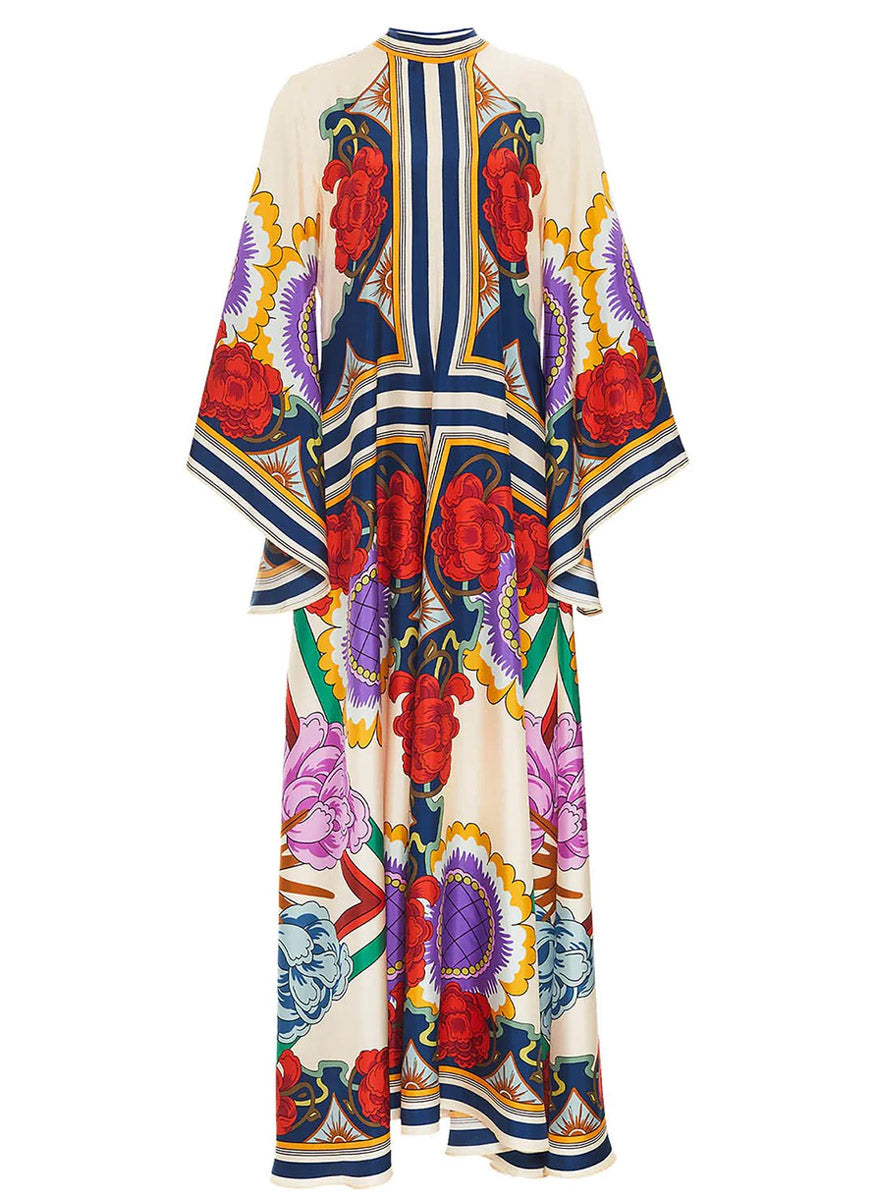 Magnifico Dress in Taormina Placée Foulard Rust Twill Silk - La DoubleJ