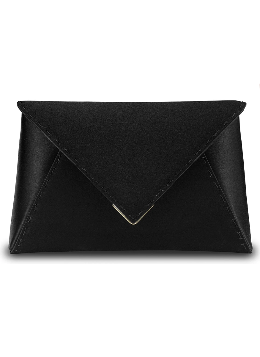 Lee Small Satin Clutch with Gold Chain in Black