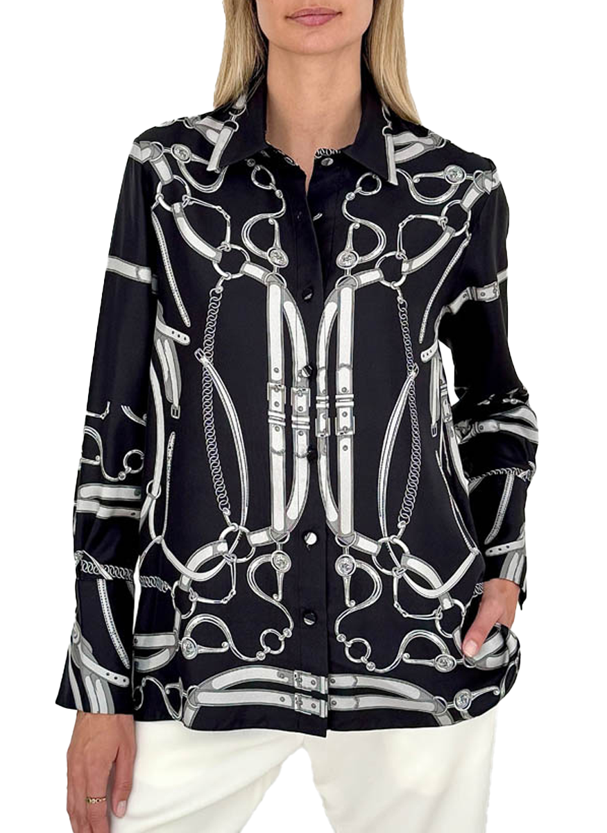 Lexington Print Black Silk Shirt - Rani Arabella