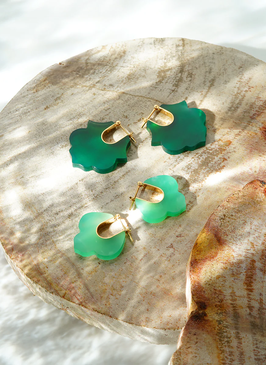 “Lotus” Green Agate Earrings - Talkative