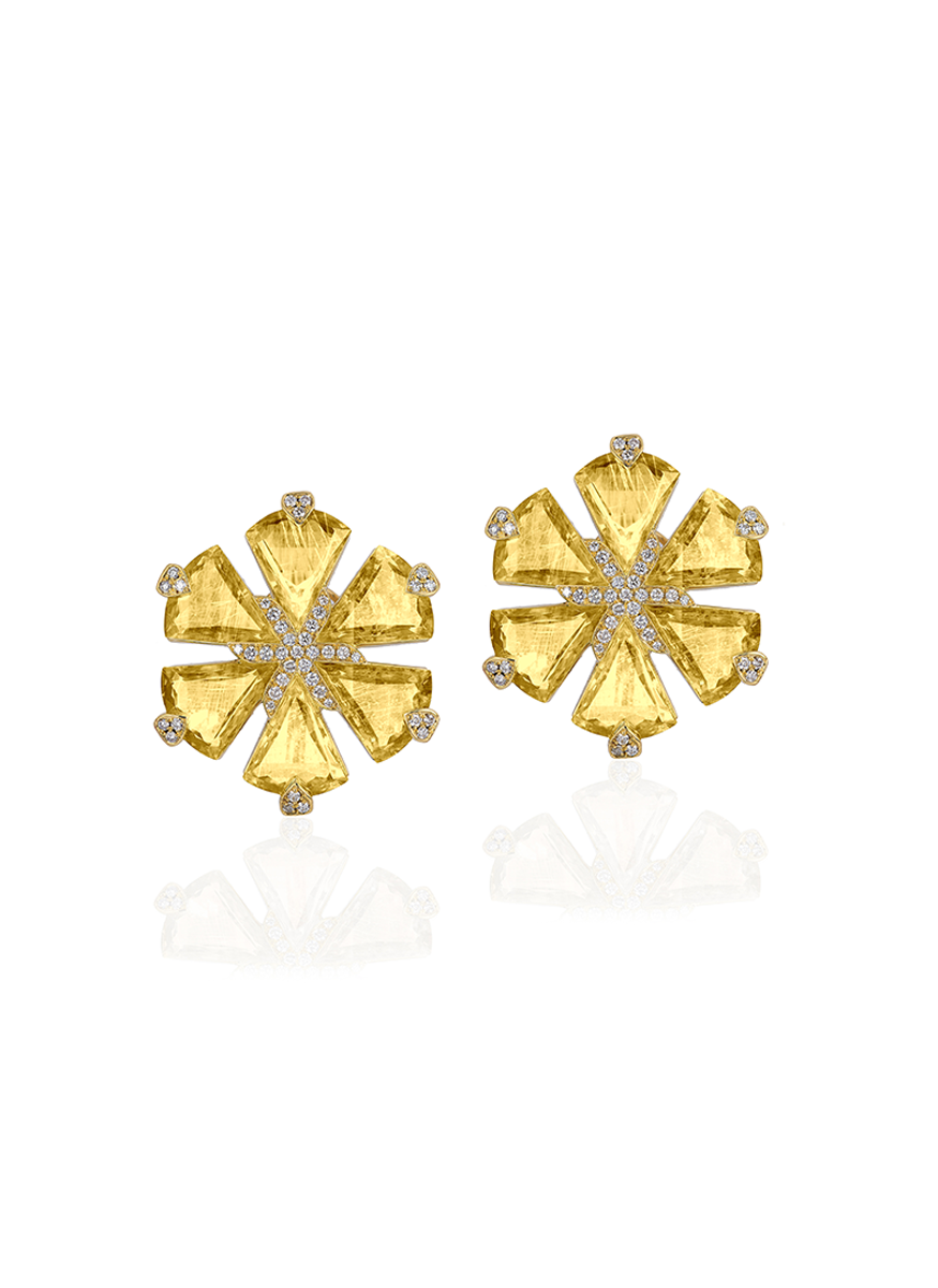 Limited-Edition Rutile Quartz Flower Earclips