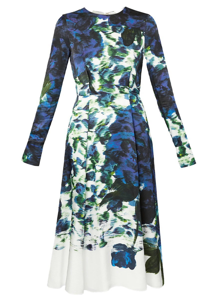 Long Sleeve Satin Violetta Collage Midi Dress - Erdem