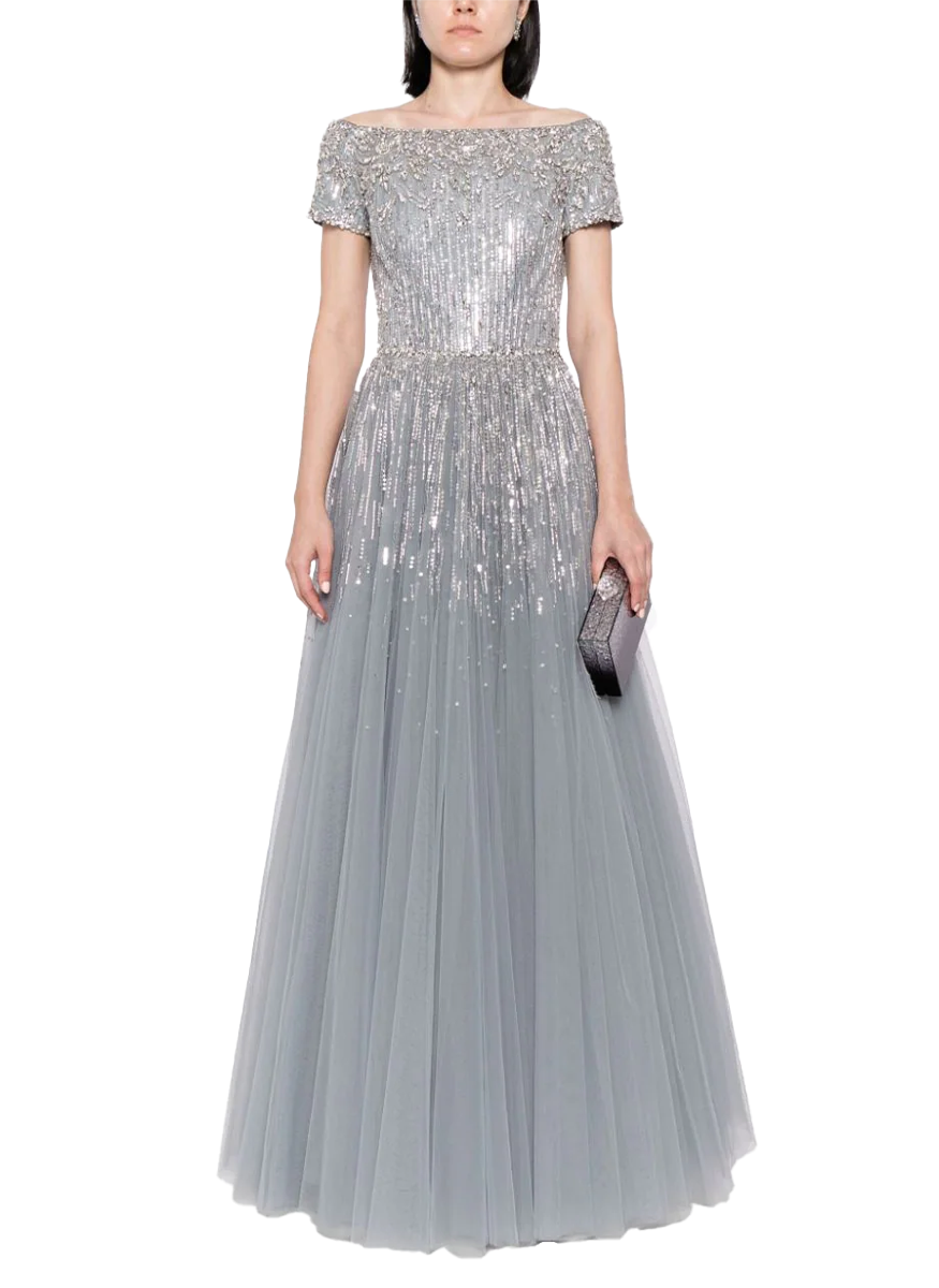 Lyra Bateau Neckline Sequin Ballgown - Jenny Packham