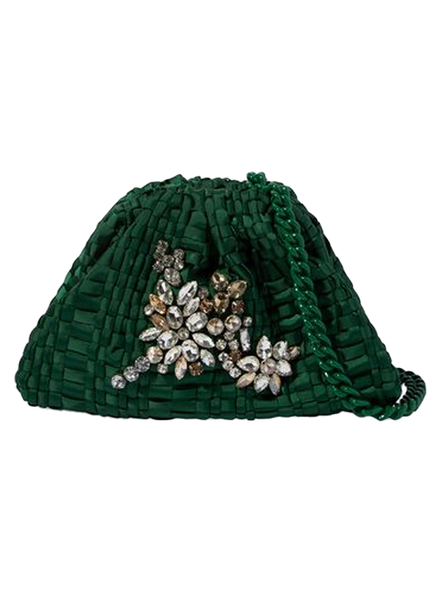 Crystal Mini Game Clutch in Woven Ribbon with Tonal Chain