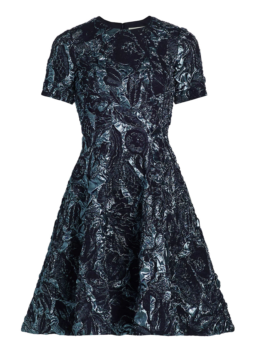 Short Sleeve Metallic Fit & Flare Dress