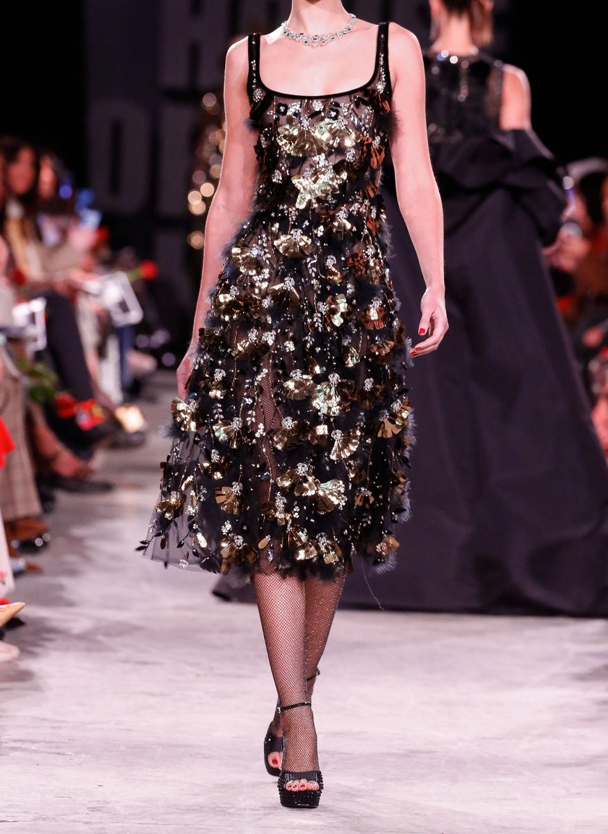 Floral And Feather A-Line Dress - Naeem Khan