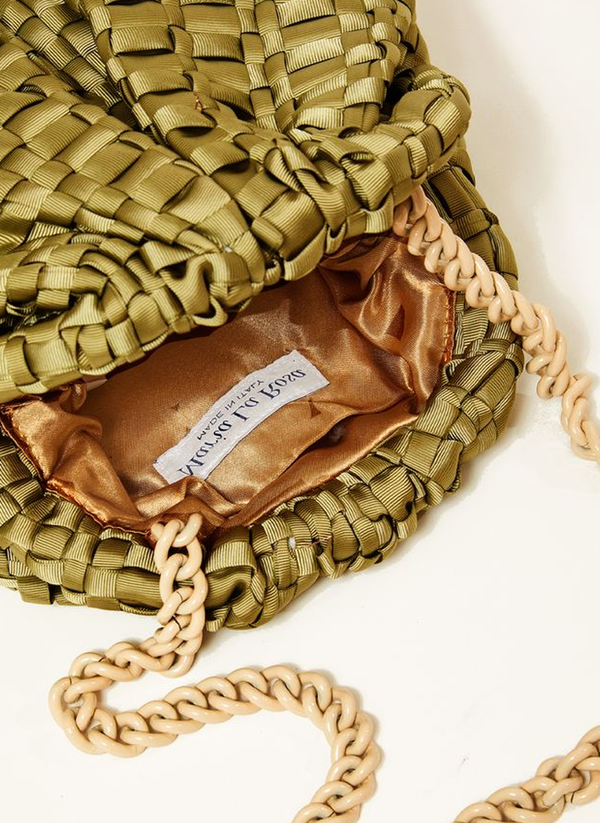 Mini Game Woven Ribbon Clutch with Tonal Chain - Maria La Rosa