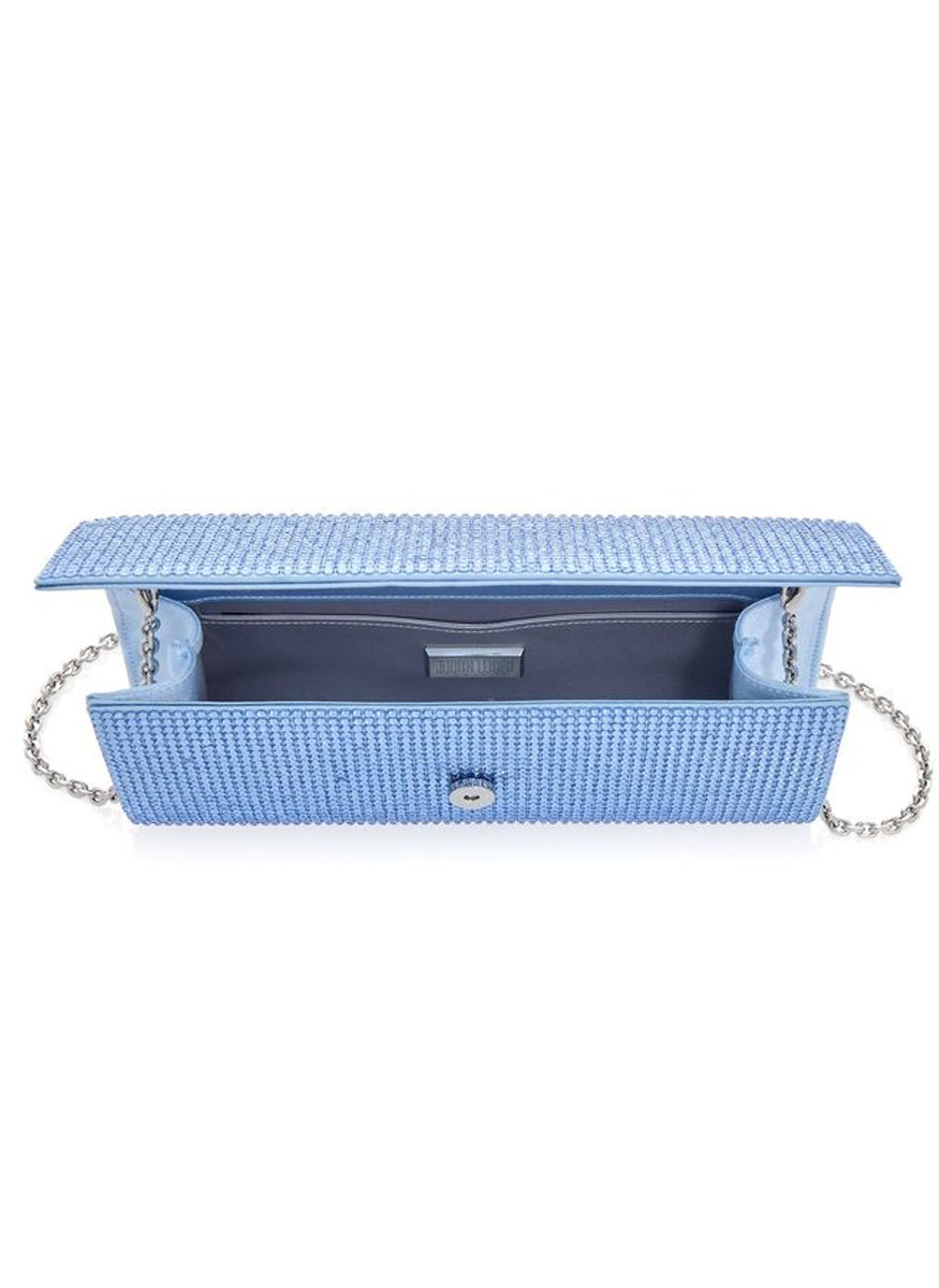 Perry Crystal Clutch in Sapphire with Chain - Judith Leiber Couture