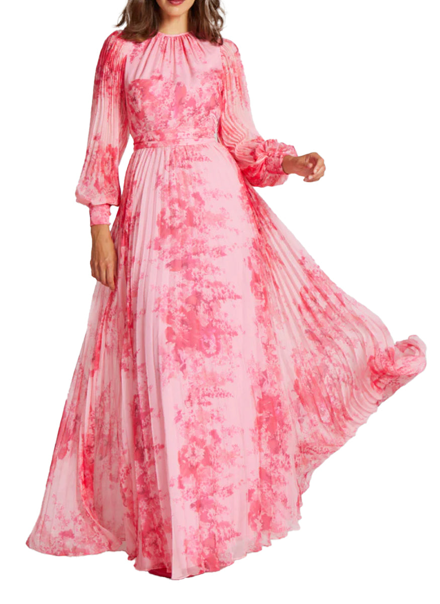 Floral Pleated Chiffon Gown