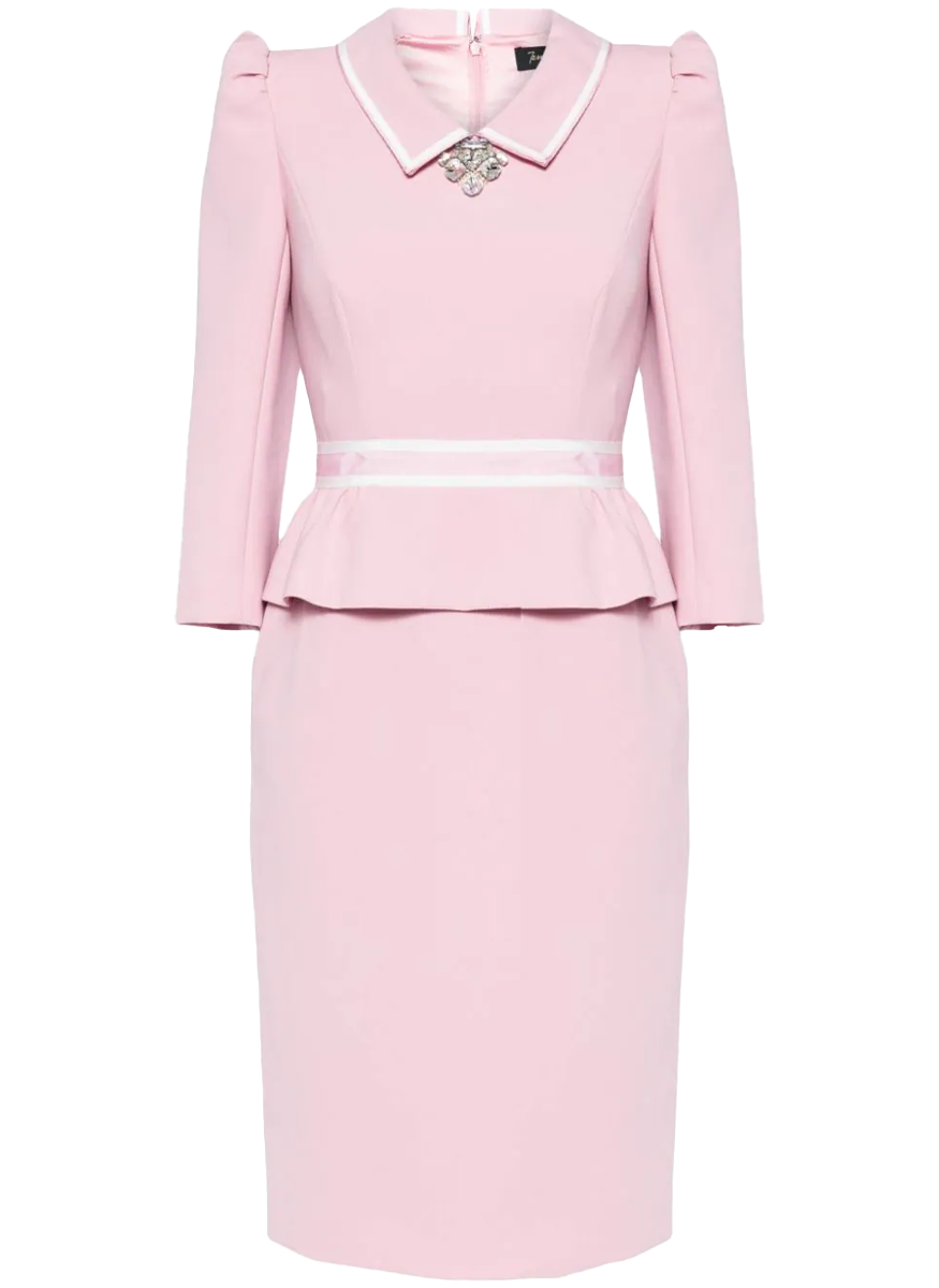 Honeybee Peplum-Waist Midi Dress in Pink