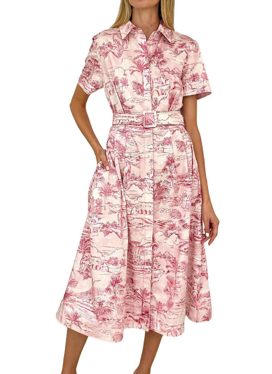 Cotton Dress With Belt In Cairo Pink