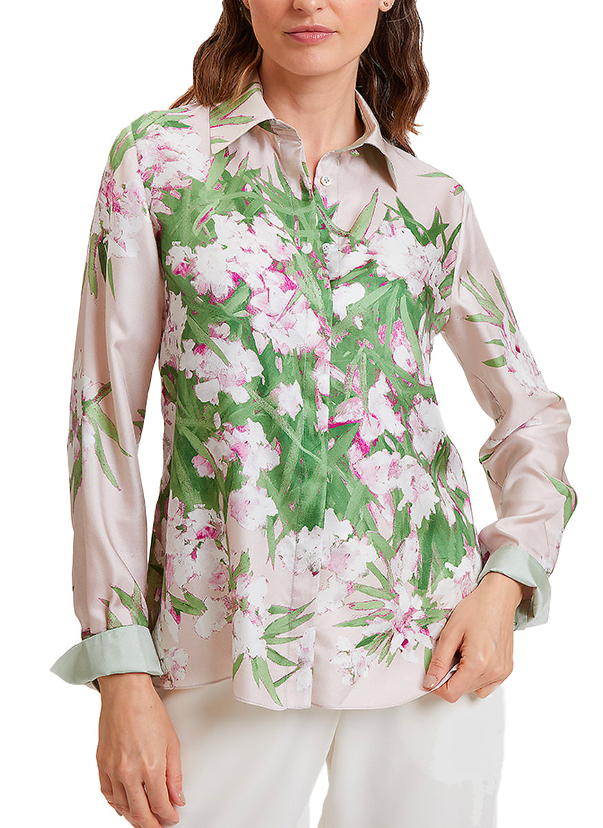 Liguria Pink Silk Shirt with Collar - Rani Arabella
