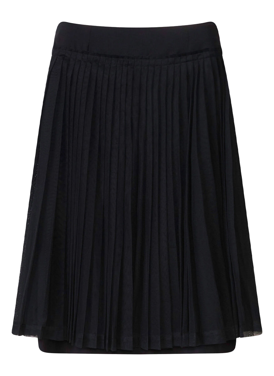 Woolen Pencil Skirt with Pleated Tulle Layer
