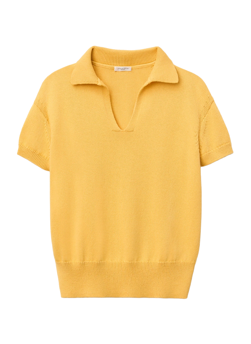 Cotton-Silk Short Sleeve Polo Sweater in Daisy