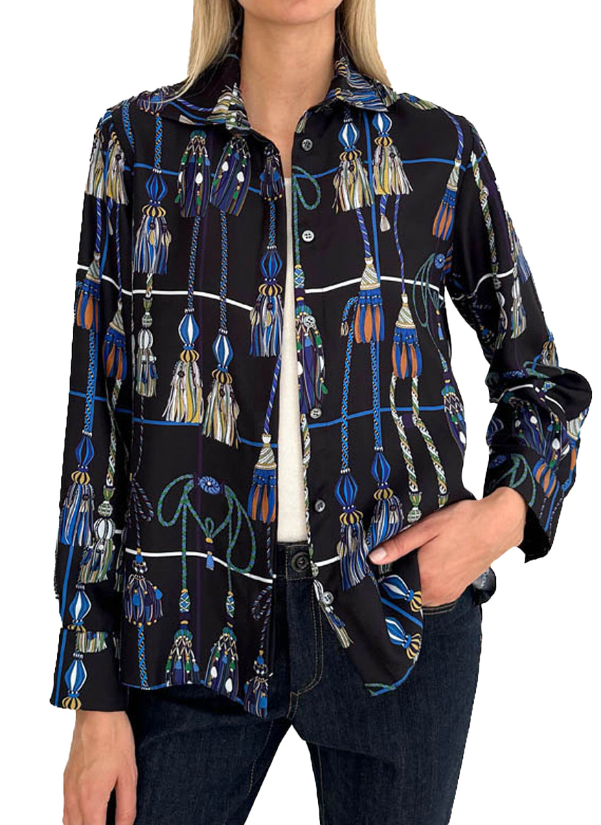 Remini Navy Silk Printed Shirt