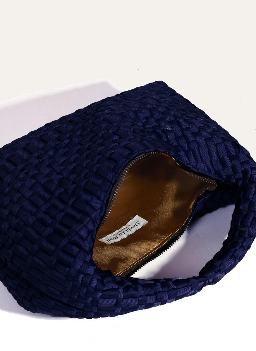 Rebirth Grosgrain Ribbon Shoulder Bag in Navy - Maria La Rosa