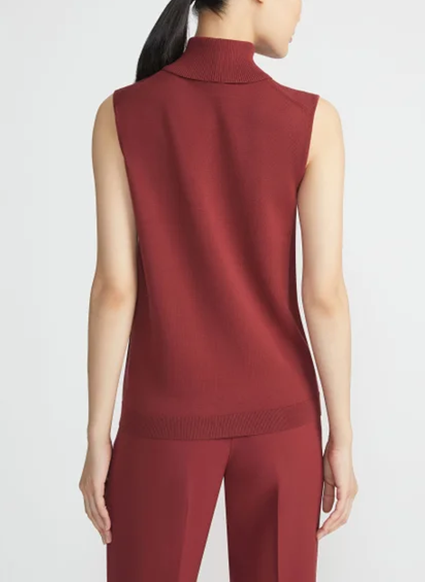 Responsible Matte Crepe Sleeveless Turtleneck in Scarlet - Lafayette 148 New York