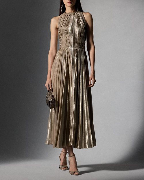 Abigail Pleated Metallic Cocktail Dress