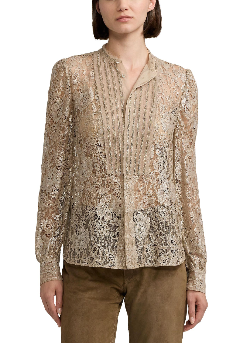 Kaydon Embellished Metallic Lace Shirt - Ralph Lauren Collection