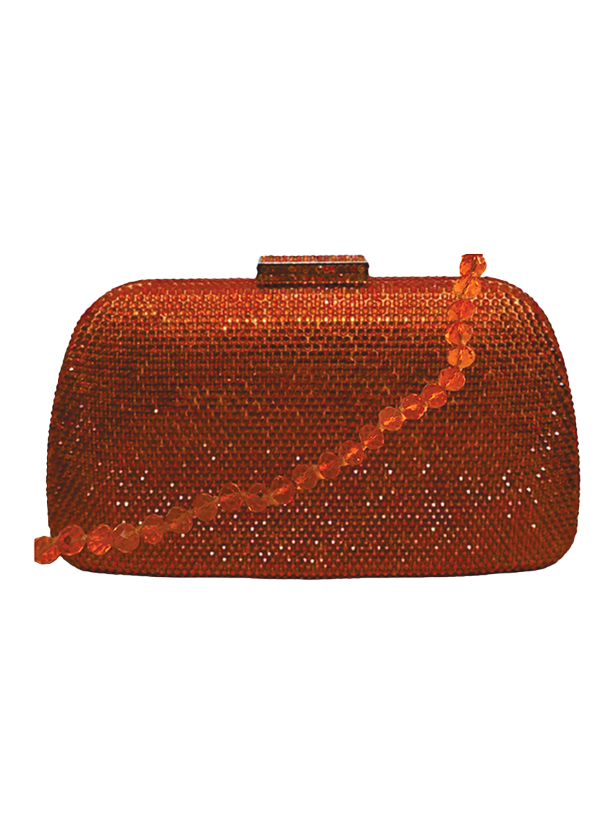 Josephine Crystal Clutch in Orange with Beaded Strap