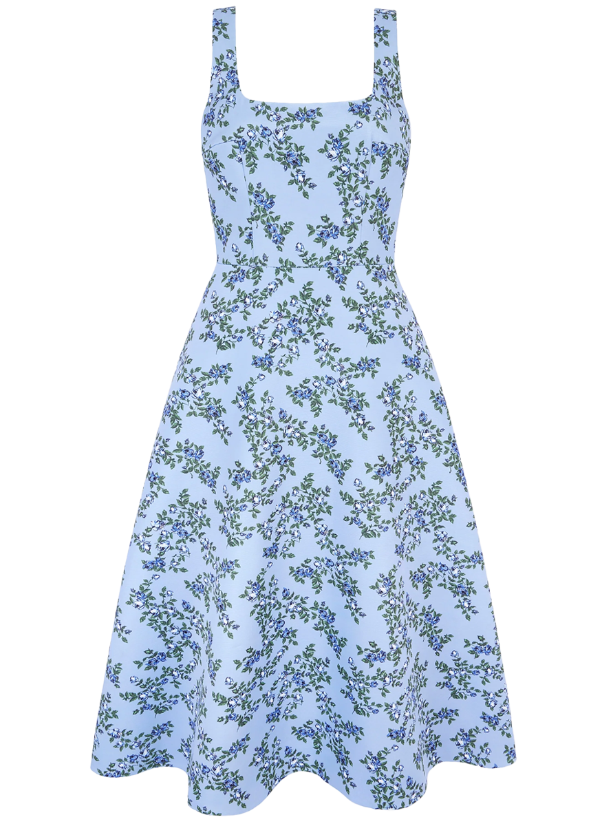 Shiloh Taffeta Faille Dress in Blue Roses