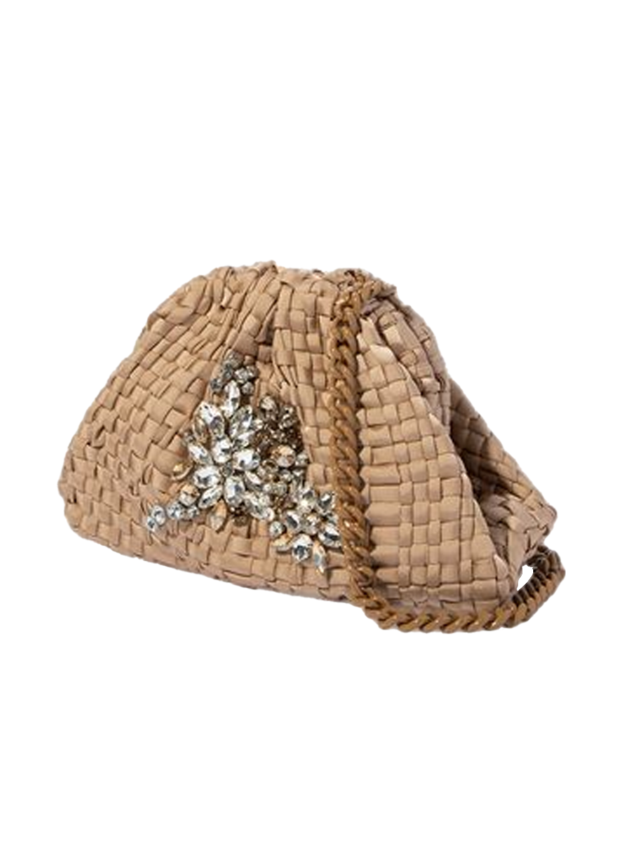 Crystal Mini Game Clutch in Woven Ribbon with Tonal Chain