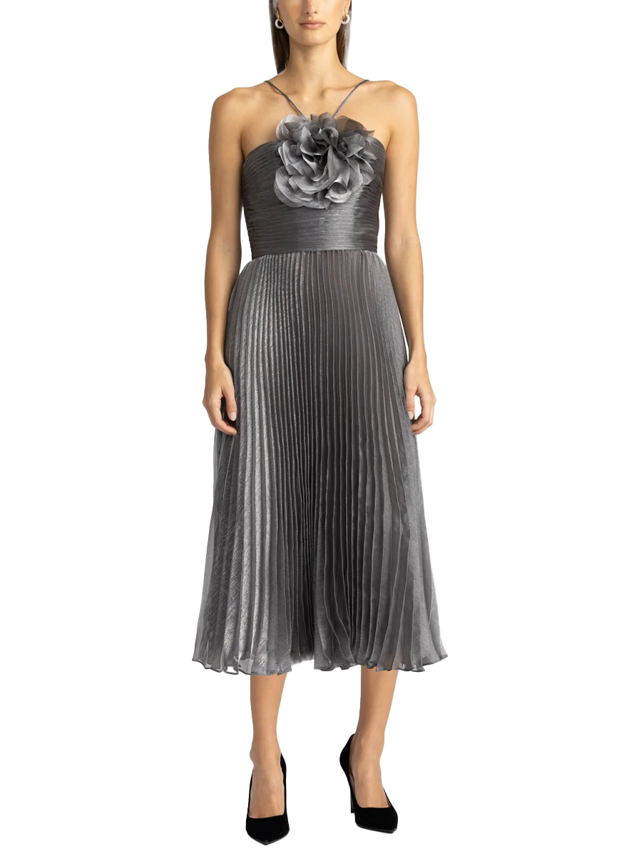 Pleated Midi Dress with Flower - Zac Posen