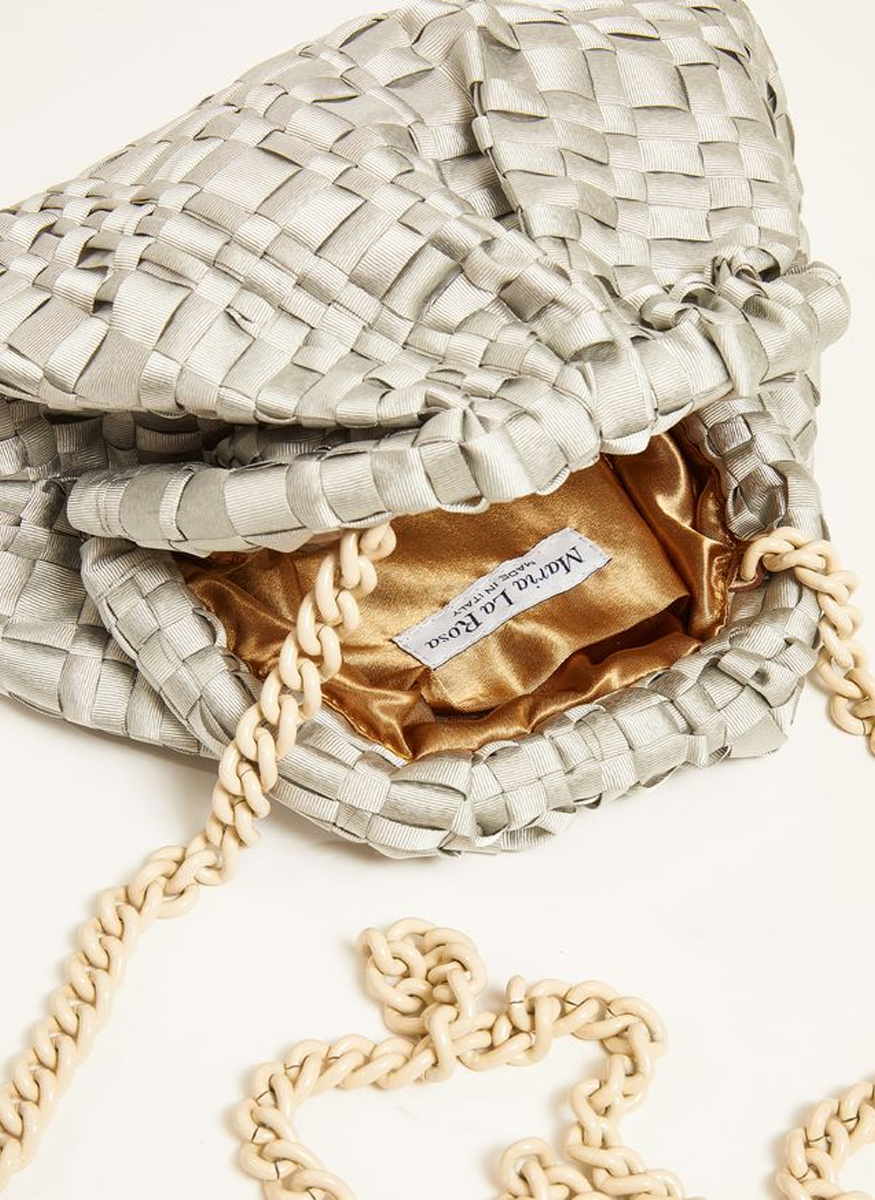 Mini Game Woven Ribbon Clutch with Tonal Chain - Maria La Rosa