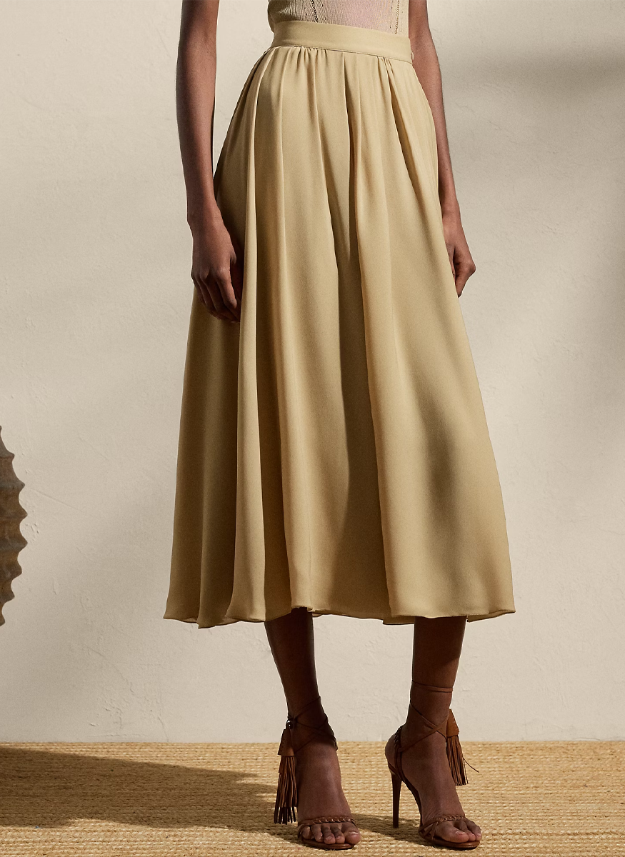 Kynlee Pleated Silk Georgette Skirt - Ralph Lauren Collection