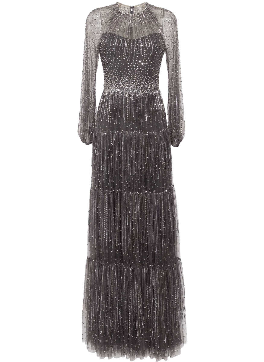 Solar Tiered Long Sleeve Beaded Gown - Jenny Packham