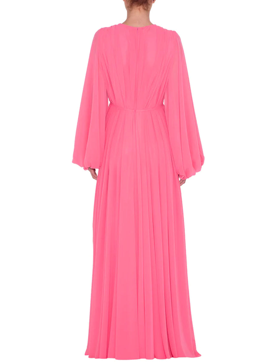 Crew Neck Ruched Chiffon Gown - Reem Acra